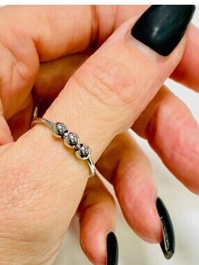 Fidget Bead Ring,  Adjustable Size, Silver tone